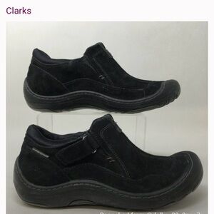 Privo Clarks Black Suede Leather Waterproof Slip On Shoes Size 8